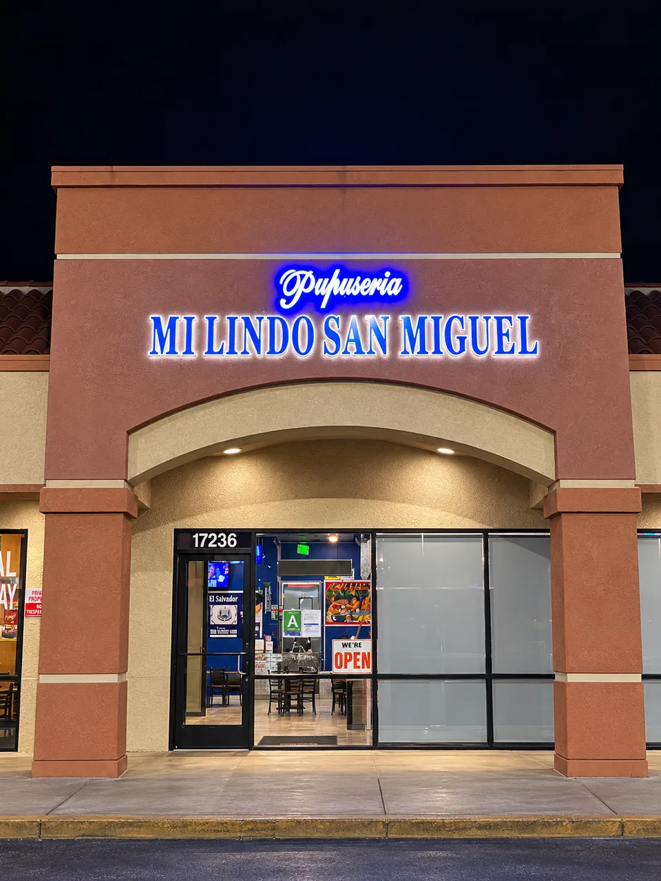 Mi Lindo San Miguel illuminated restaurant lettering