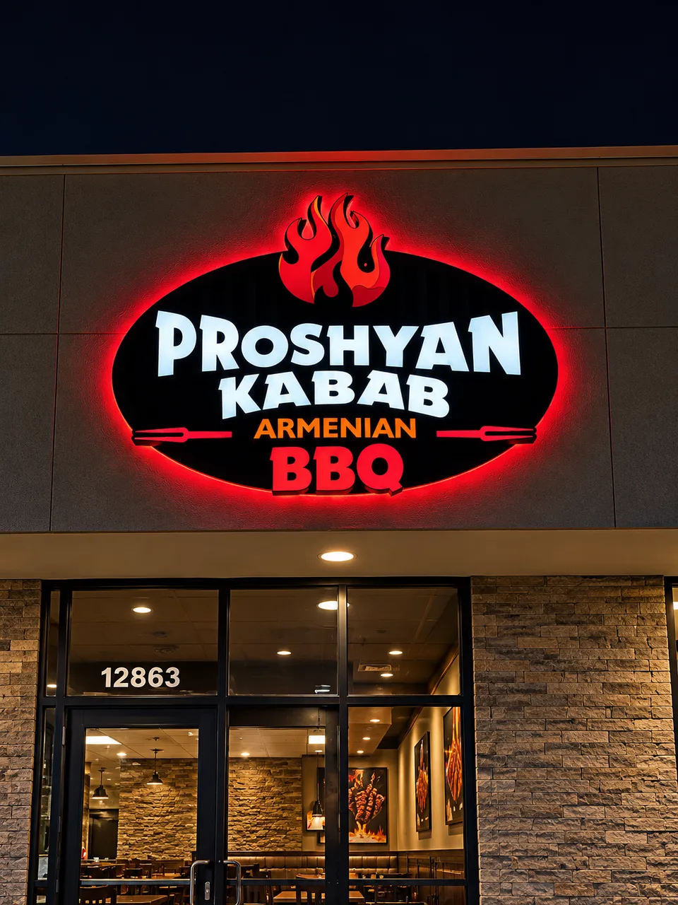 Proshyan Kebab illuminated shaped restaurant logo sign